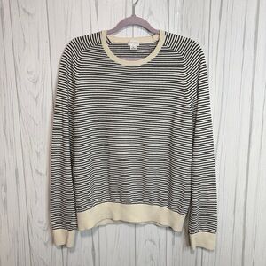 CLUB MONACO Navy Striped Cotton & Cashmere Crewneck Lightweight Sweater, XL